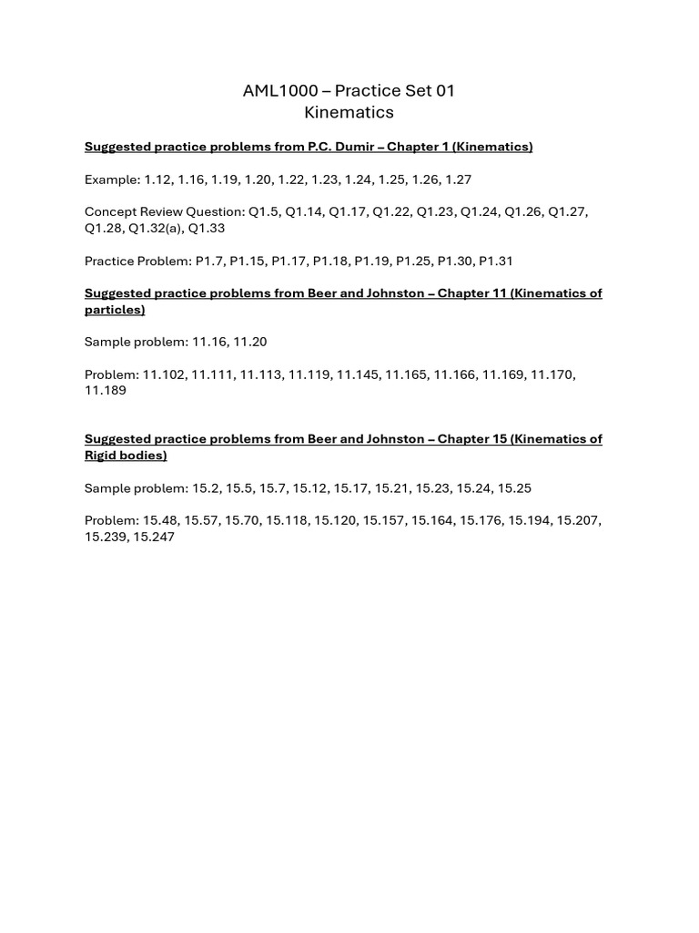 Kinematics Practice Problems Set 01 | PDF