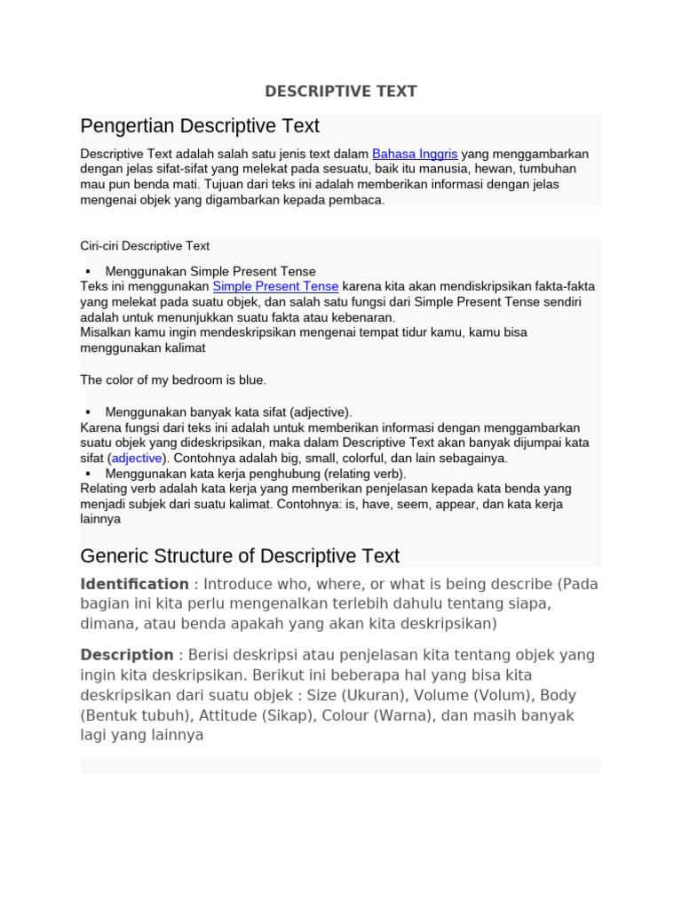 Struktur Teks Deskriptif dalam Bahasa Inggris | PDF
