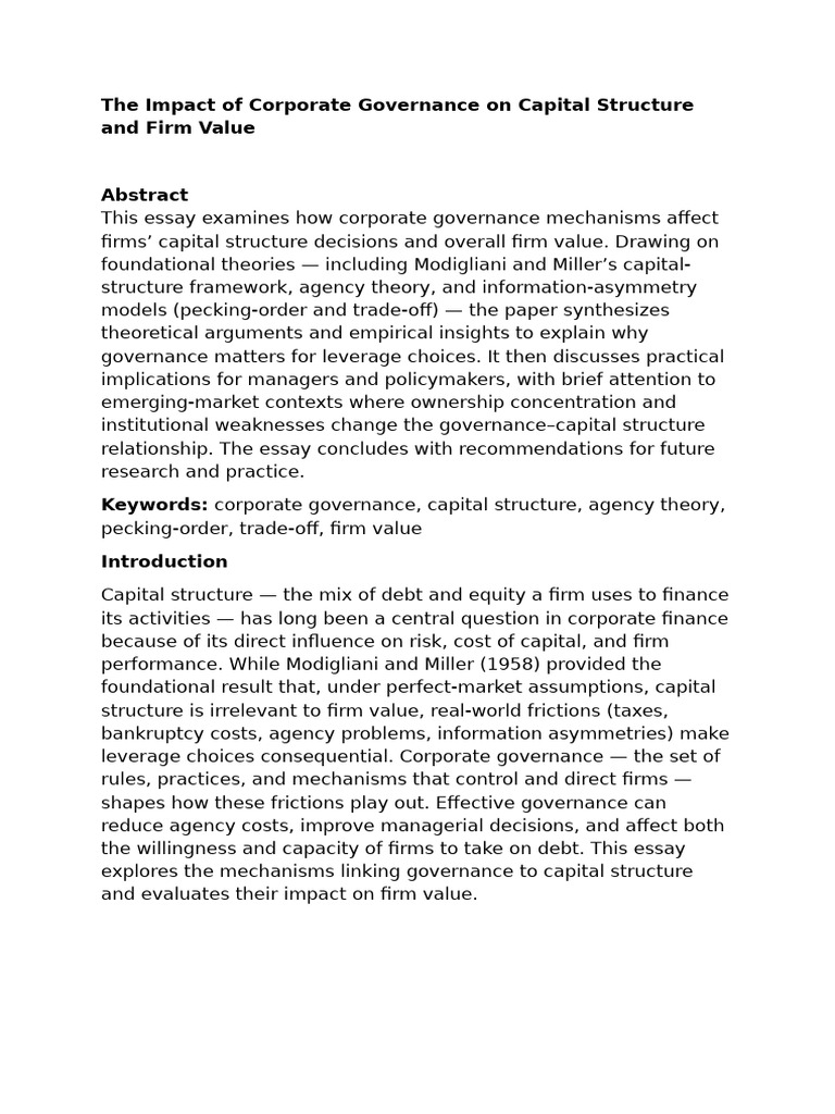 Corporate Governance's Role in Capital Structure | PDF | Capital ...