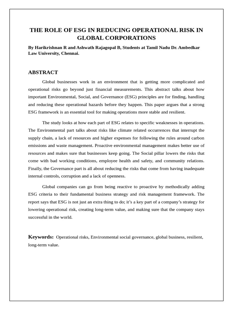 ESG's Impact on Operational Risk Management | PDF | Governance ...