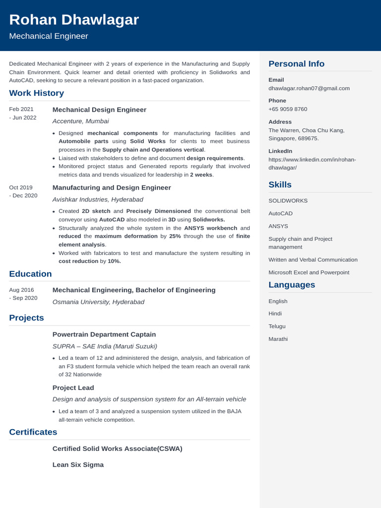 Mechanical Engineer Rohan Dhawlagar Profile | PDF