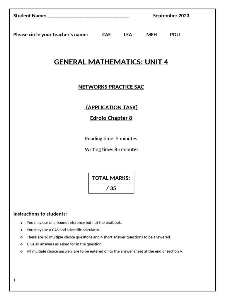 2023 Networks Practice SAC Ch8 FINAL | PDF | Graph Theory | Discrete ...