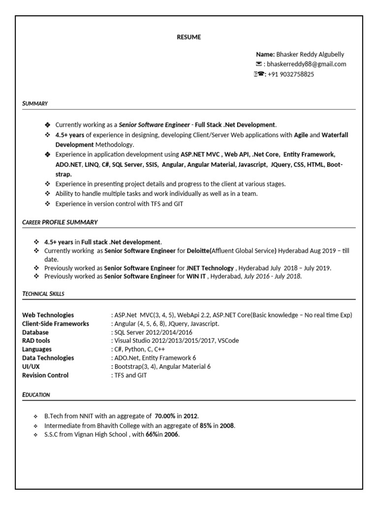 Senior Full Stack .NET Developer Resume | PDF | Entity Framework ...