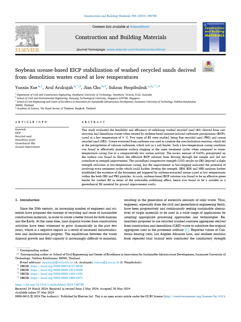 Soybean EICP for Stabilizing Recycled Sand | PDF | Calcite | X Ray ...