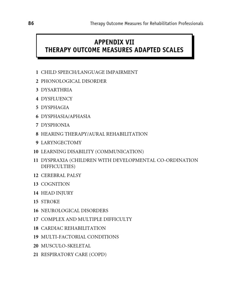 PamelaEnderbyAl 2006 APPENDIXVIITherapyOut TherapyOutcomeMeasure | PDF ...