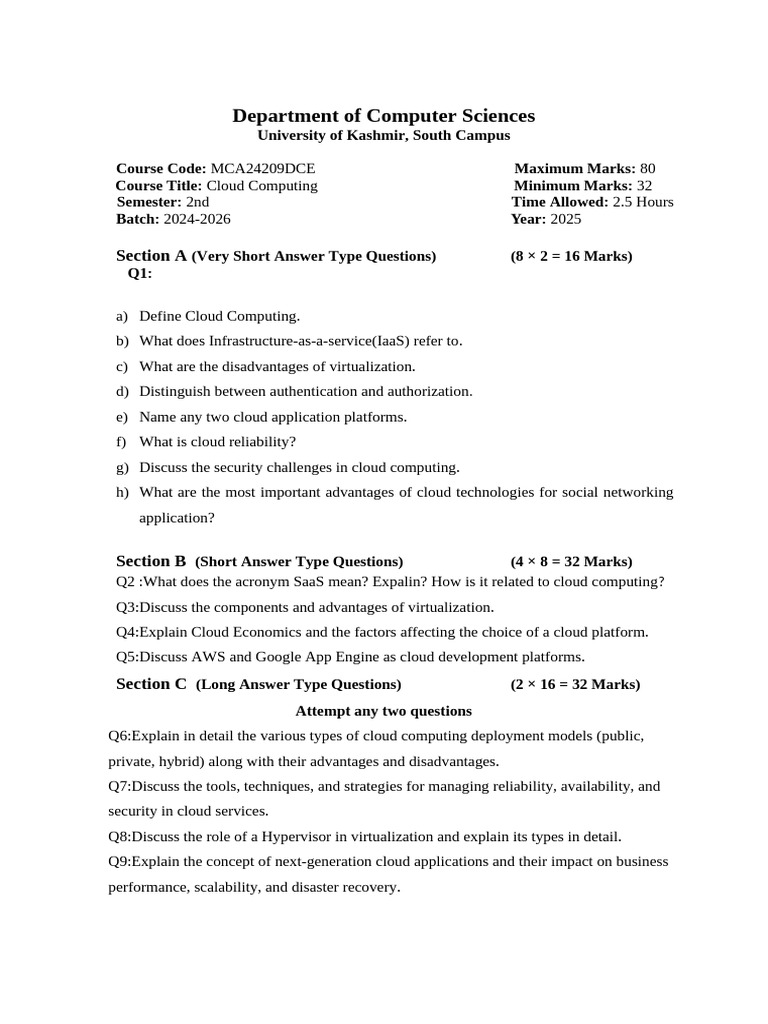 Cloud Computing Course MCA24209DCE | PDF