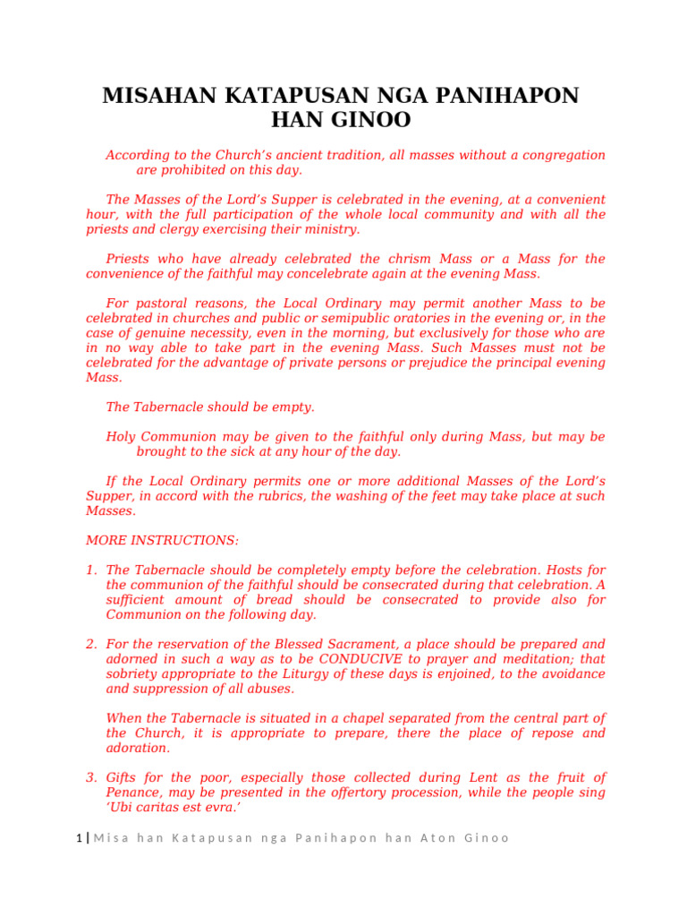 Mass Of The Lord S Supper Pdf Mass Liturgy Eucharist