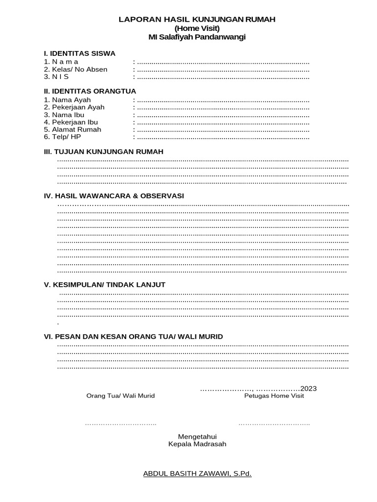 Laporan Kunjungan Rumah MI Salafiyah | PDF
