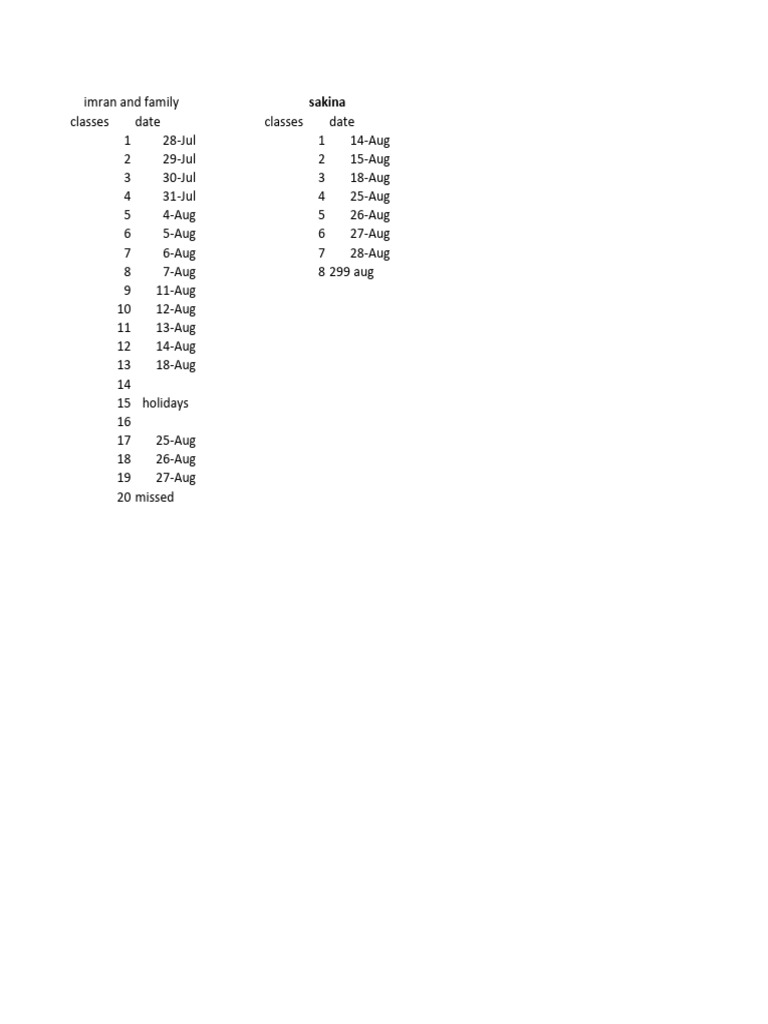 Imran Family Class Schedule 2023 | PDF