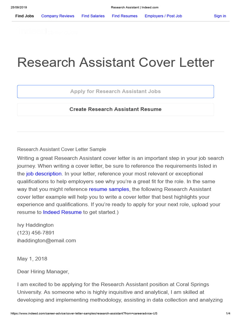 Research Assistant Cover Letter Guide | PDF | Résumé | Data