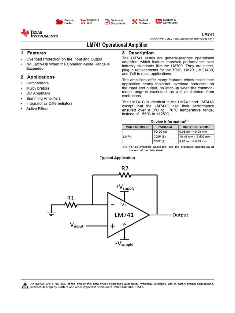 LM741 Operational Amplifier Overview | PDF | Operational Amplifier ...