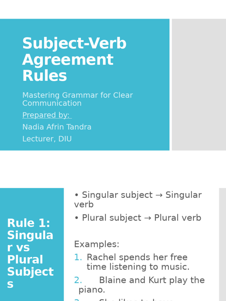 Subject-Verb Agreement Rules Guide | PDF | Grammatical Number | Pronoun