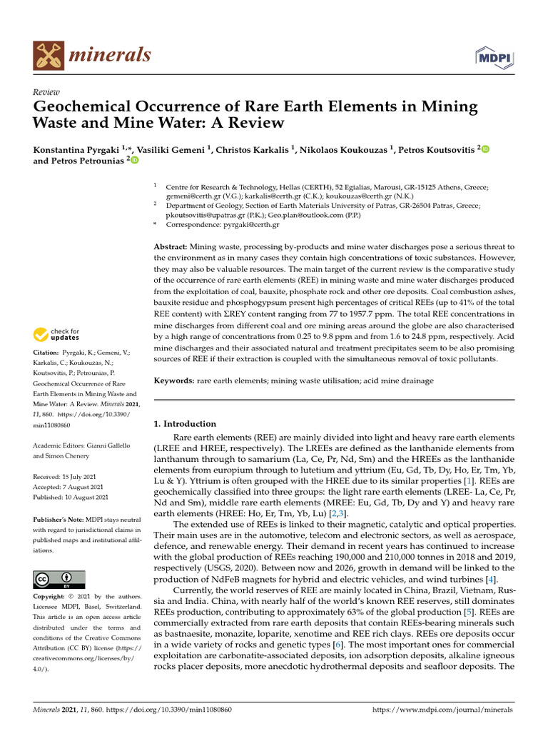 Rare Earth Elements in Mining Waste Review | PDF | Mining | Lanthanide