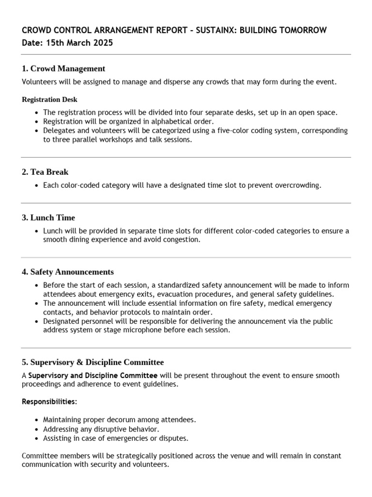 Crowd Control Strategy for SustainX Event | PDF | Emergency | Emergency ...
