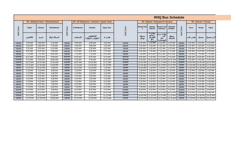 RHQ Bus Schedule and Shift Times | PDF