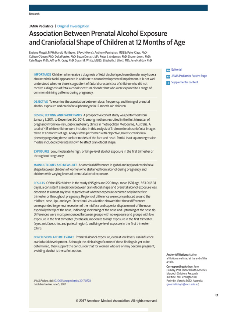 (2017), Muggli Et Al, Association Between Prenatal Alcohol Exposure ...