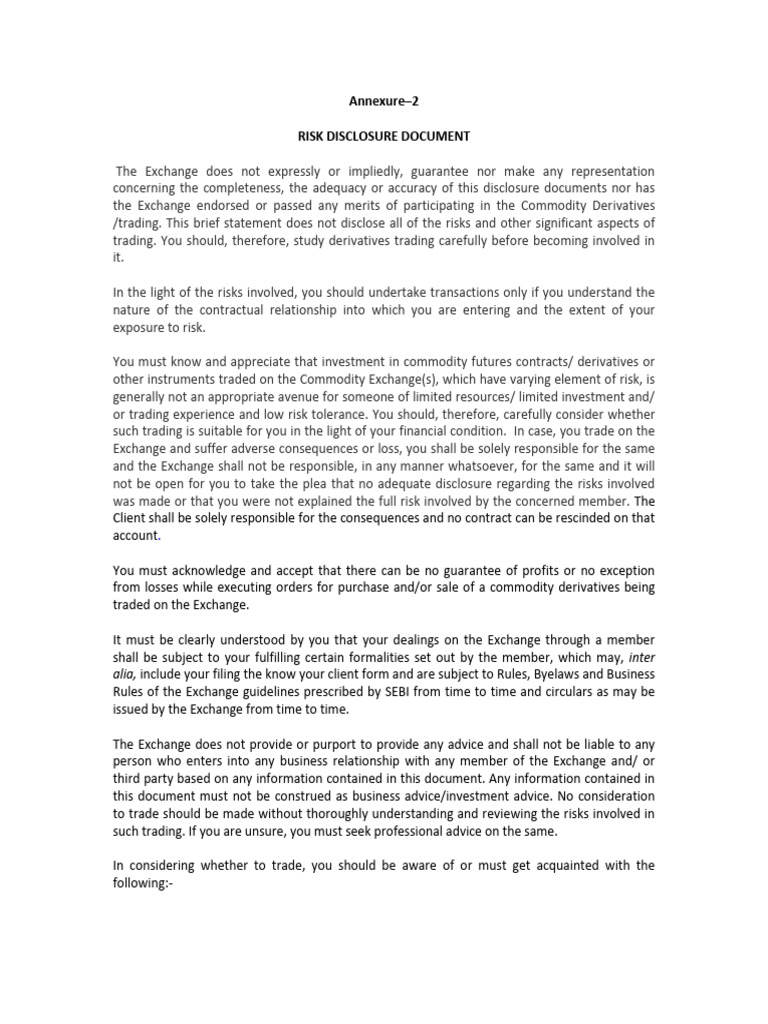 Commodity Derivatives Risk Disclosure Guide | PDF | Option (Finance ...