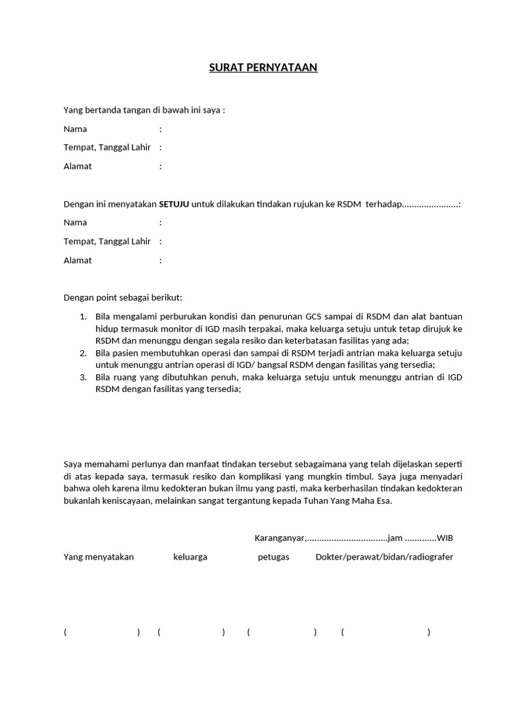 Surat Pernyataan RSDM | PDF