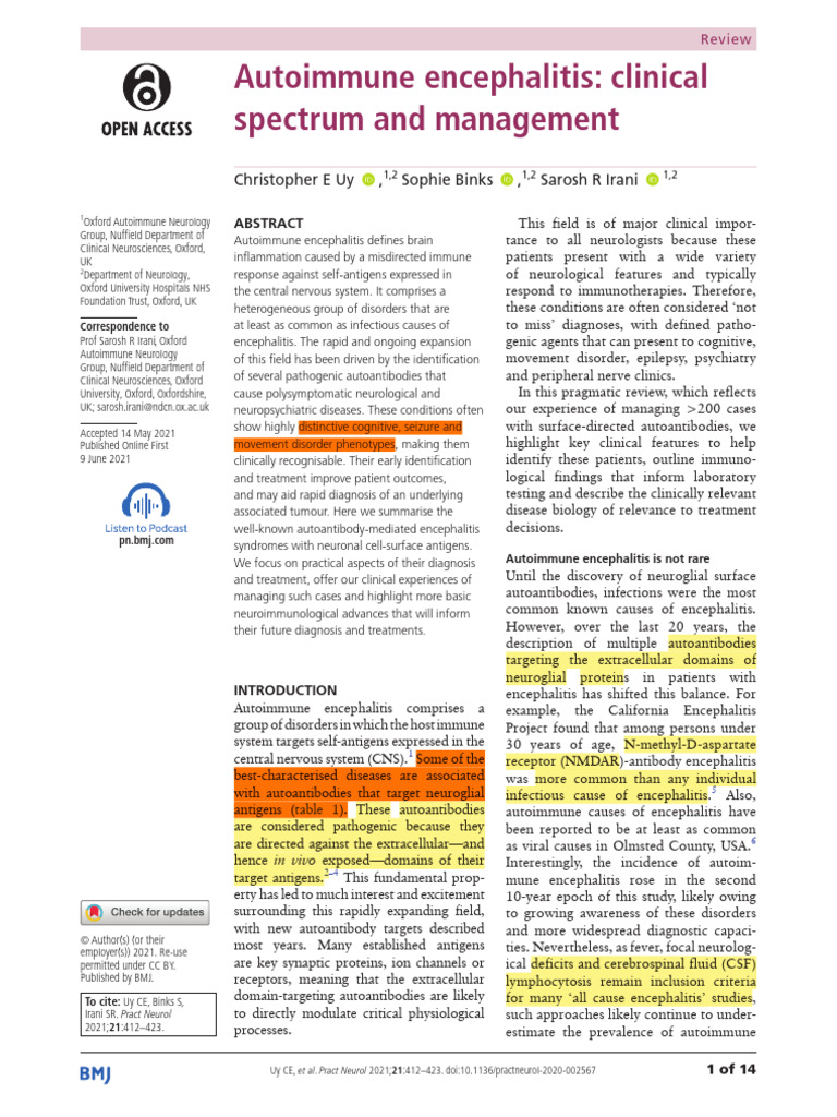 Autoimmune Encephalitis: Diagnosis & Treatment | PDF | Neurology ...