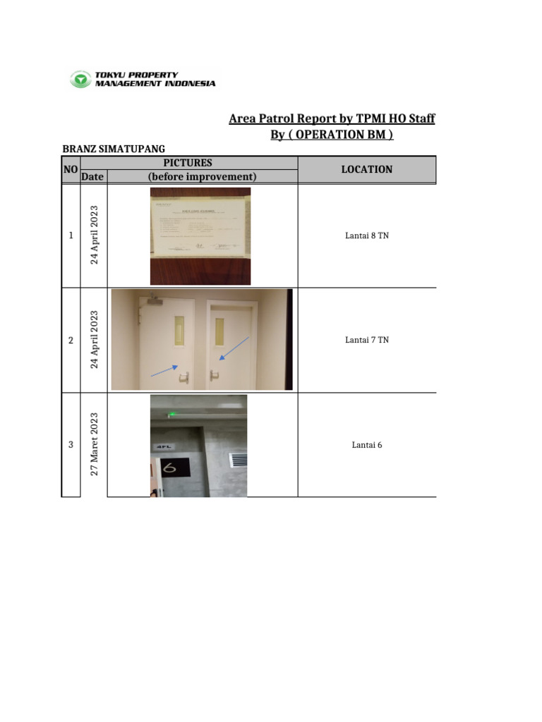 Area Patrol Report: Safety Issues Identified | PDF