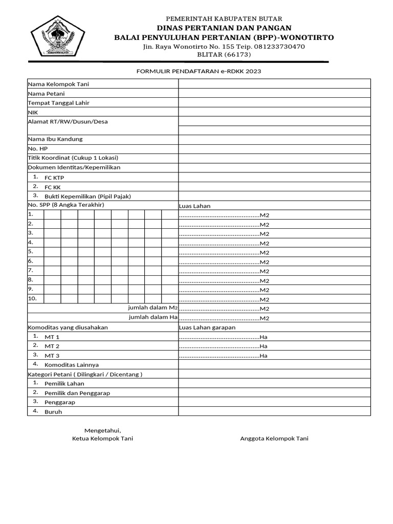 Formulir Pendaftaran e-RDKK 2023 | PDF