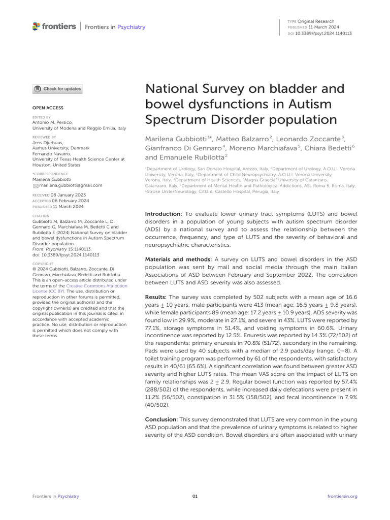 Bladder and Bowel Issues in Autism Survey | PDF | Urinary Incontinence ...