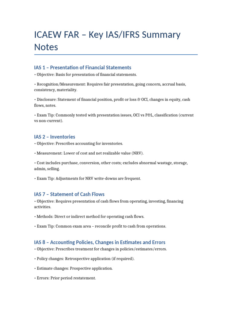 Key IAS/IFRS Exam Summary Guide | PDF | Income Statement | Financial ...