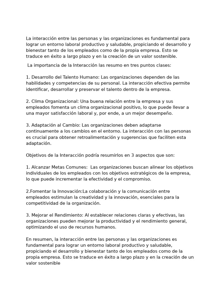 La Importacion de La Interacción Entre Las Personas y Las ...