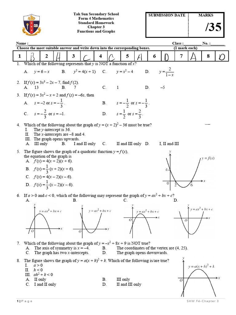 Functions and Graphs Homework Guide | PDF | Mathematics