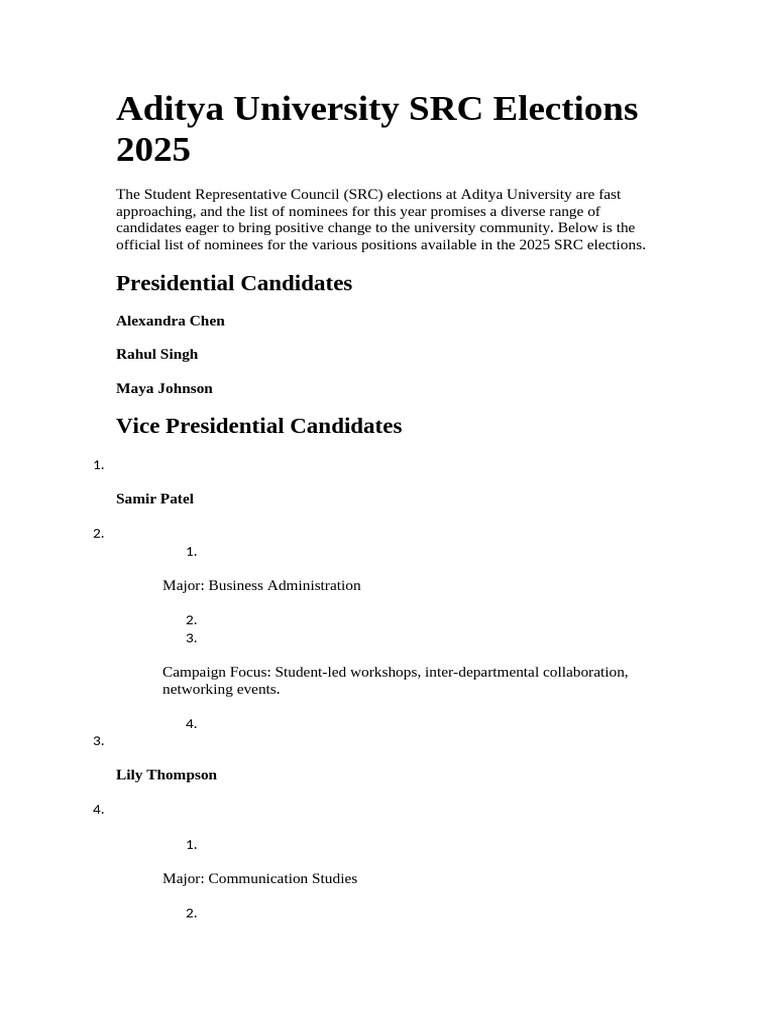 Aditya University SRC Elections 2025 Nominees | PDF