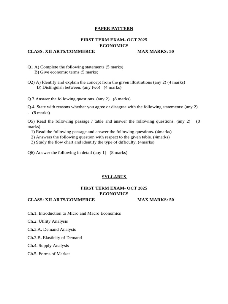 Economics Class XII Exam Pattern | PDF