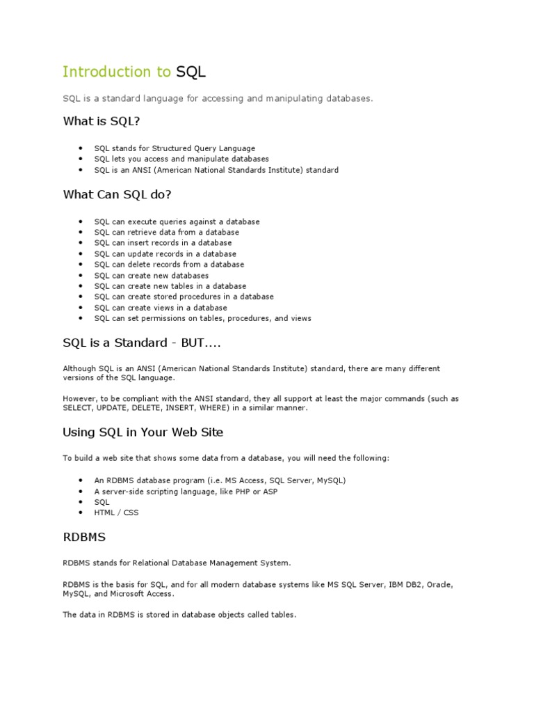SQL Notes | PDF | Sql | Database Index
