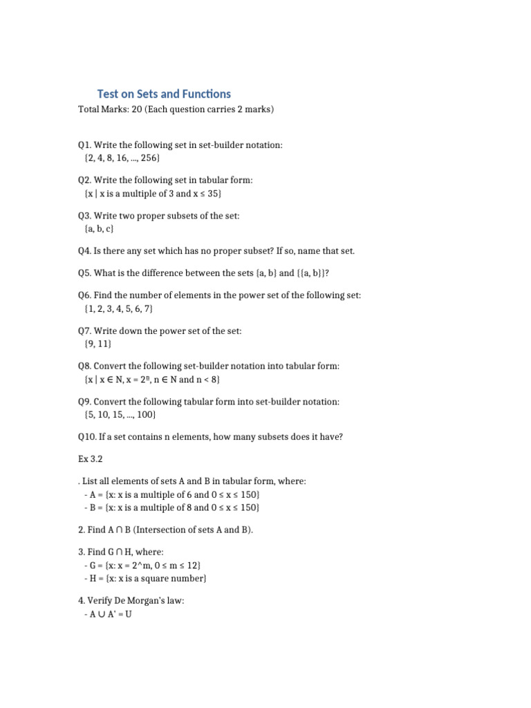 Sets and Functions Exam Guide | PDF
