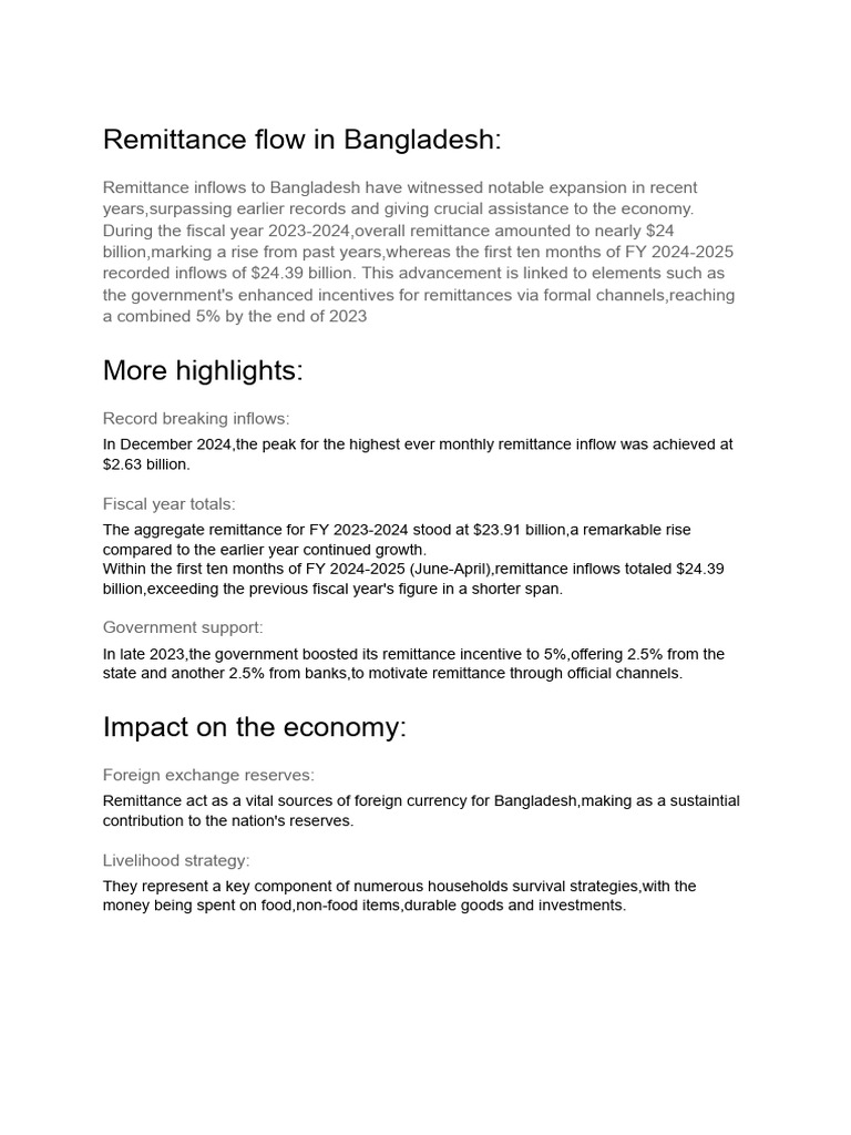 Bangladesh Remittance Growth 2024 | PDF