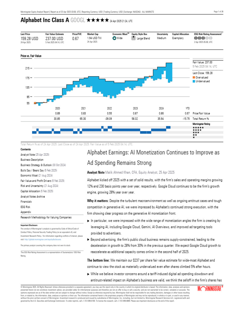 Alphabet Fair Value Estimate 2025 | PDF | Investing | Alphabet Inc.