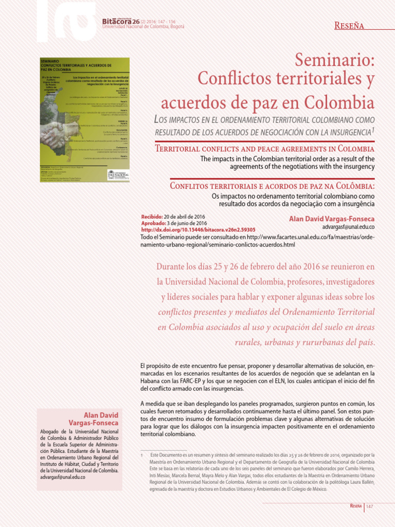Seminario: Conflictos Territoriales y Acuerdos de Paz en Colombia | PDF ...