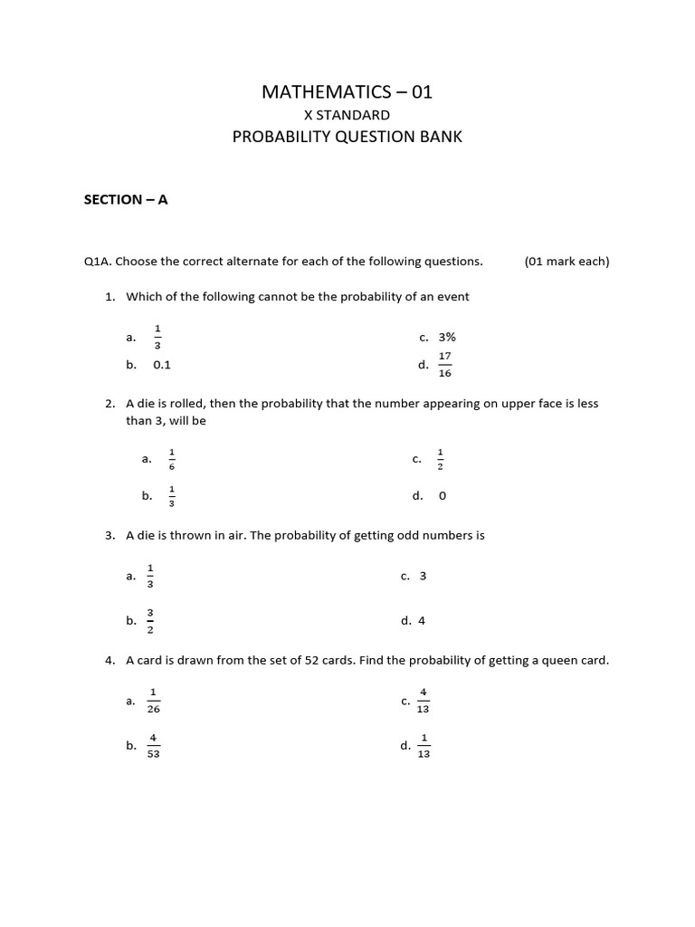 X Standard Probability Question Bank | PDF | Probability | Mathematics