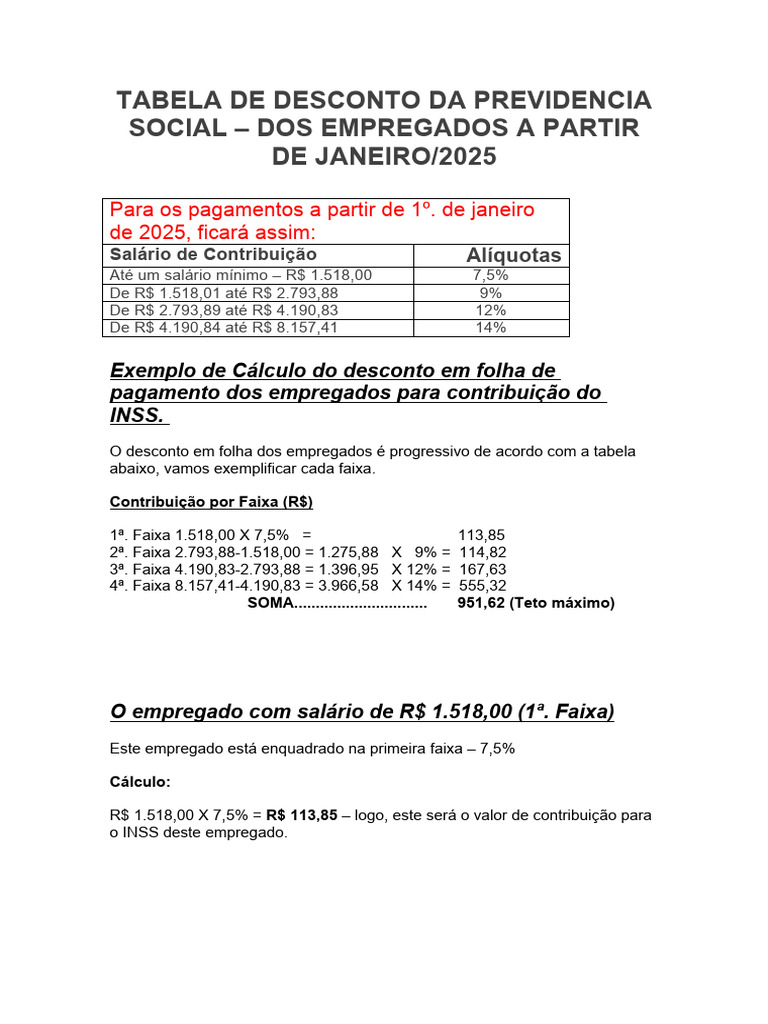 Tabela de Desconto INSS 2025 | PDF | Politica Social | Economia pública