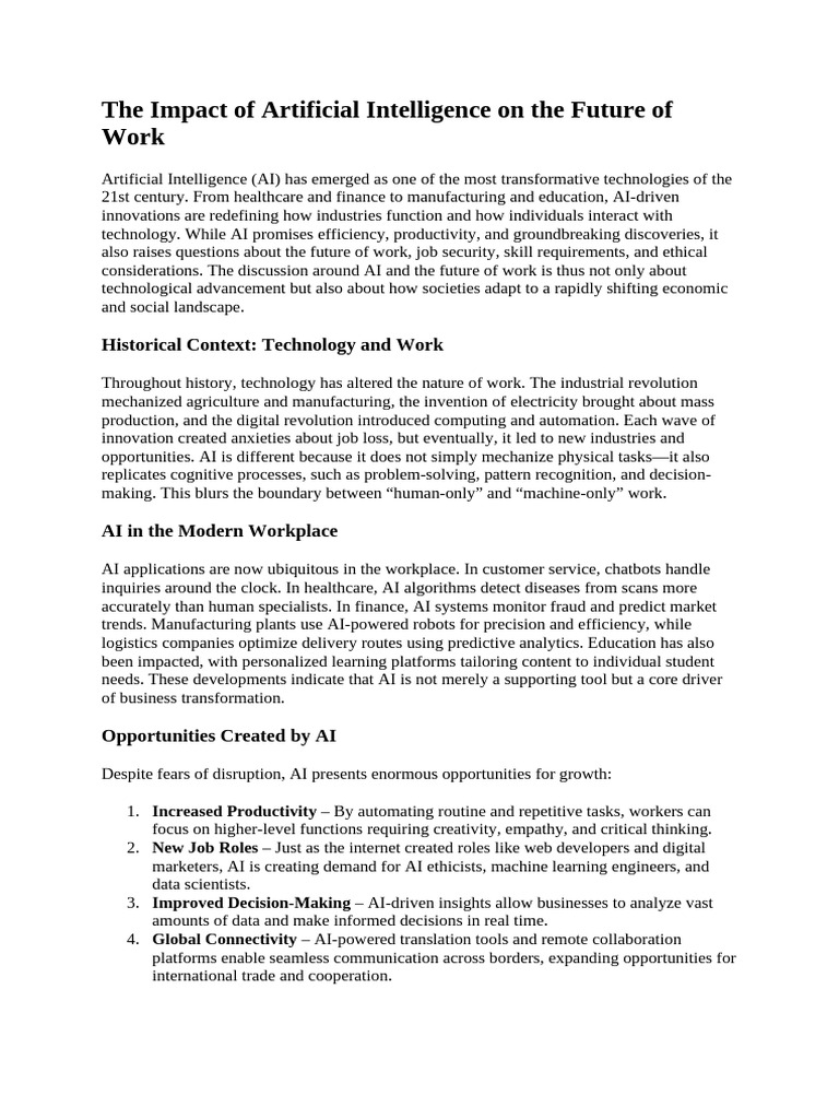 The Impact of Artificial Intelligence On The Future of Work | PDF ...