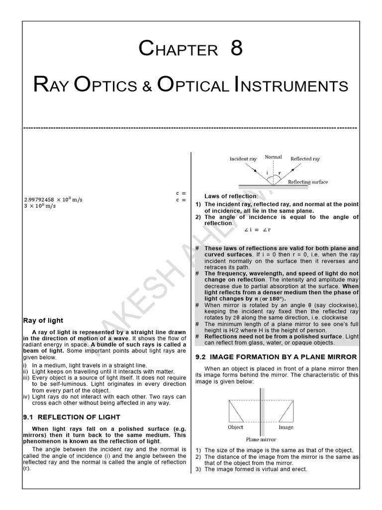 Ray Optics and Image Formation Explained | PDF | Light | Mirror