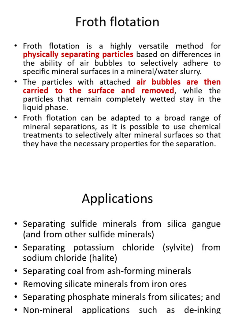 Froth Flotation: Principles and Applications | PDF | Hydrophobe | Chemistry