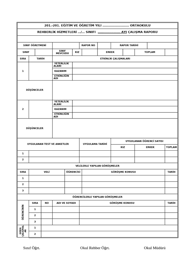 Rehberlik Hizmetleri Aylık Çalışma Raporu 2.kademe Sınıf Düzeyinde | PDF