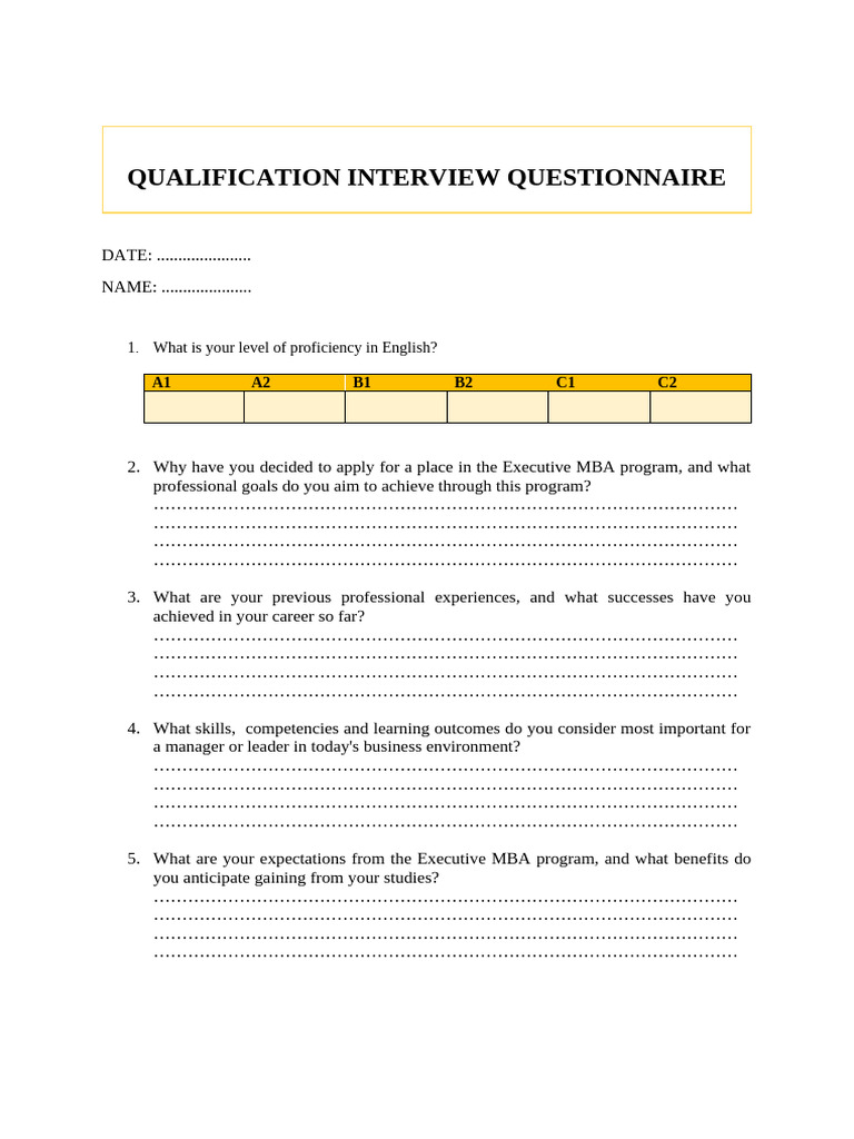Executive MBA Qualification Questionnaire | PDF | Chess | Chess Theory