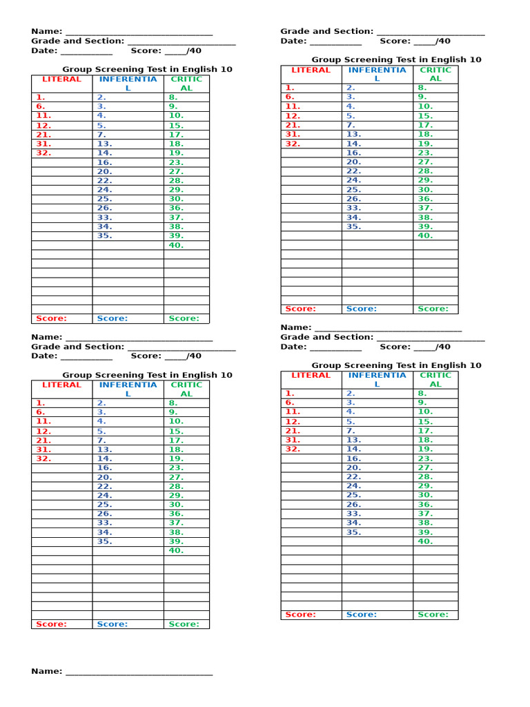 English 10 Group Screening Test | PDF | Chess | Chess Theory