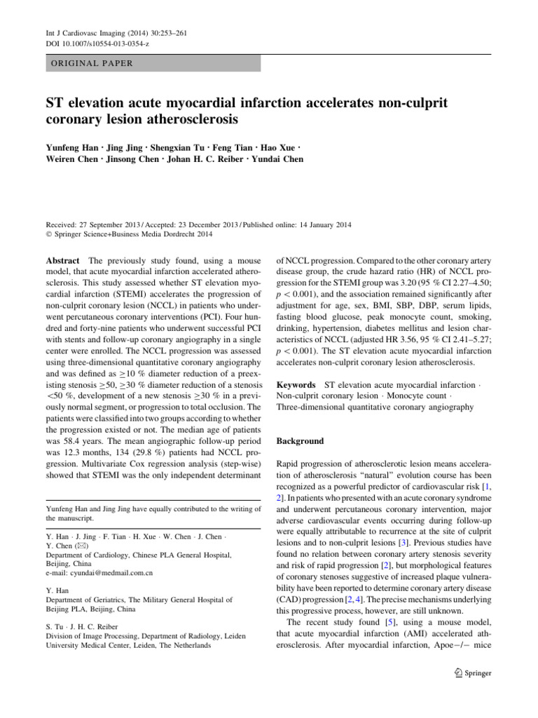 ST Elevation Acute Myocardial Infarction Accelerates Non-Culprit | PDF ...