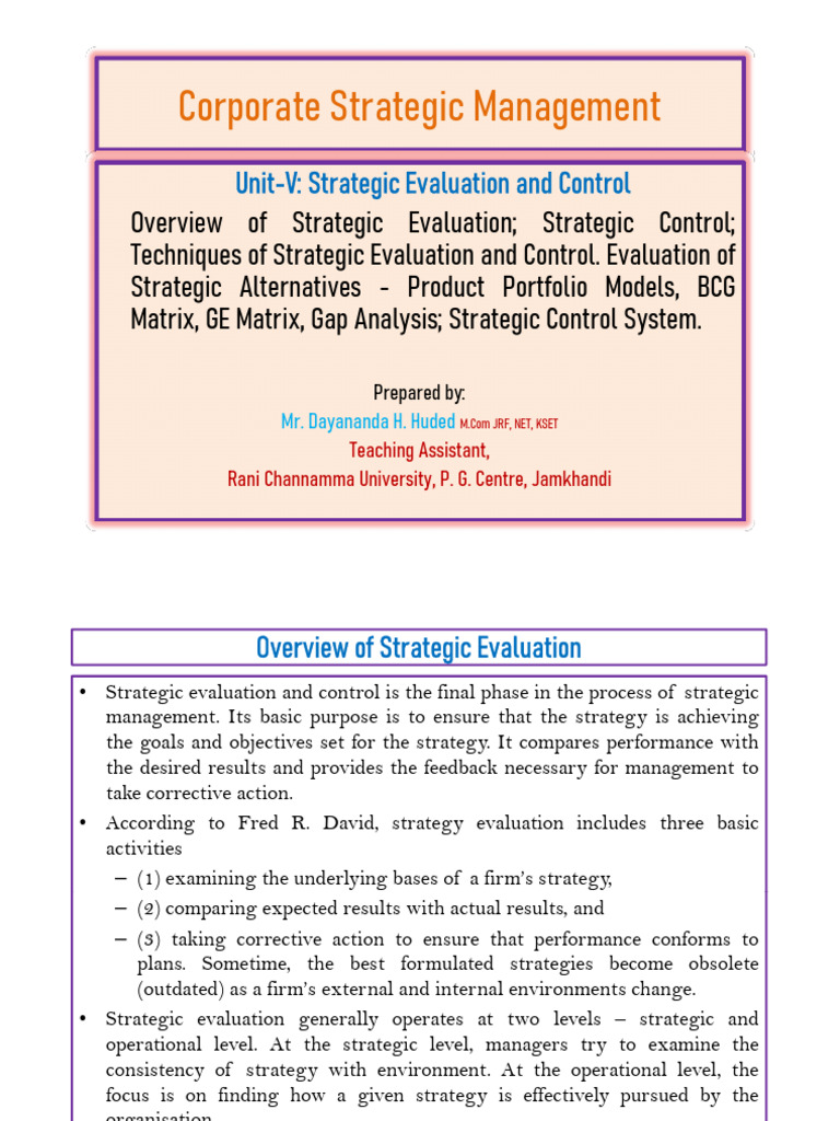Strategic Evaluation & Control Techniques | PDF | Performance Appraisal ...