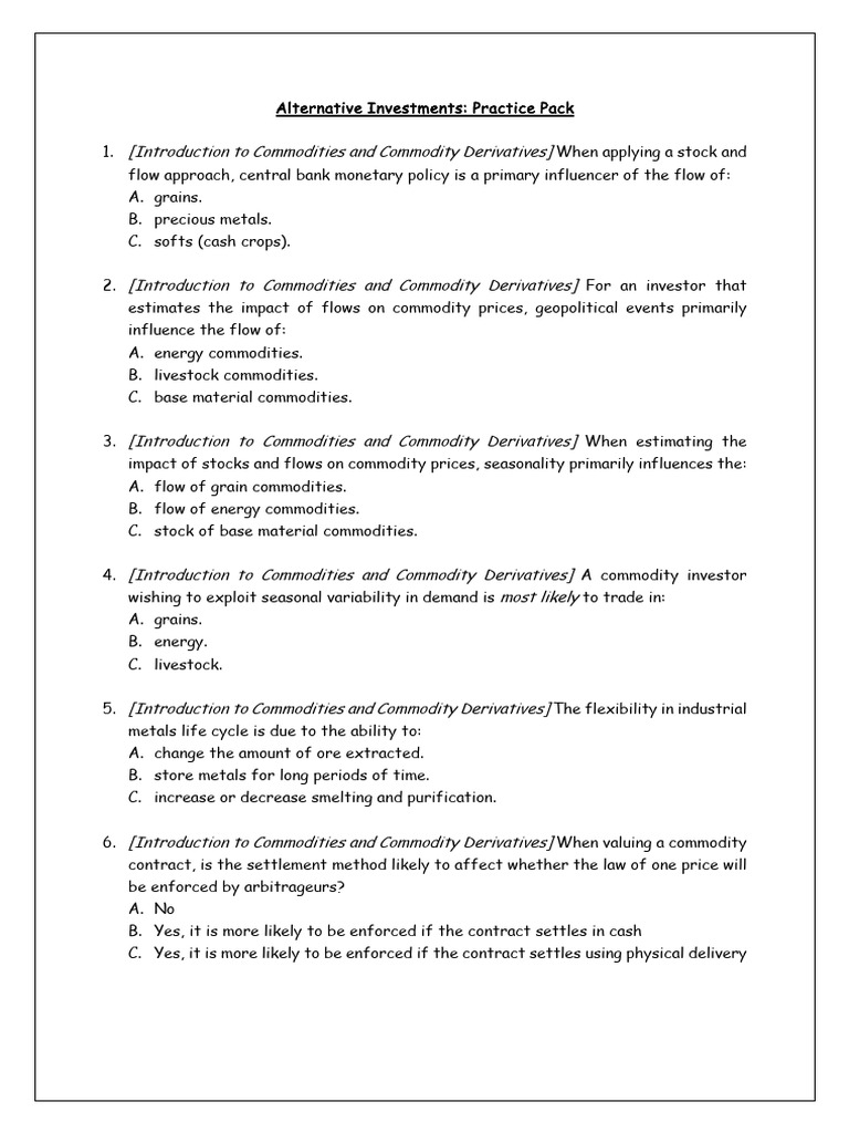 Commodity Derivatives Practice Questions | PDF | Futures Contract ...