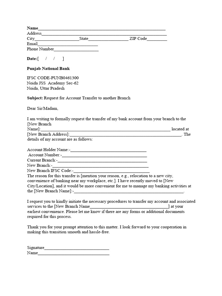 Bank Account Transfer Request Letter | PDF