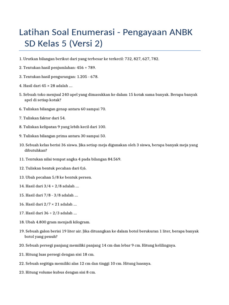 Latihan Soal Enumerasi ANBK Kelas5 Versi2 | PDF