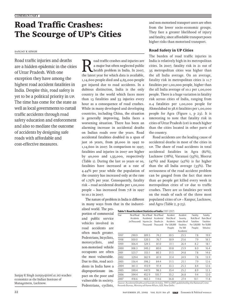 Road Traffic Crashes The Scourge of UP S | PDF | Traffic Collision ...